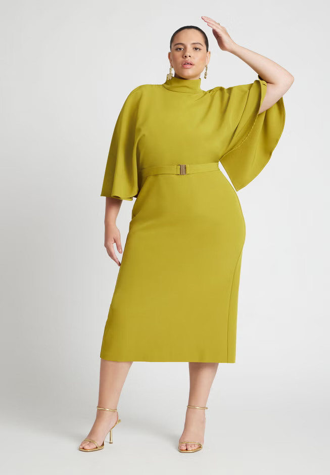 Cape Sleeve Belted Midi Dress | Eloquii