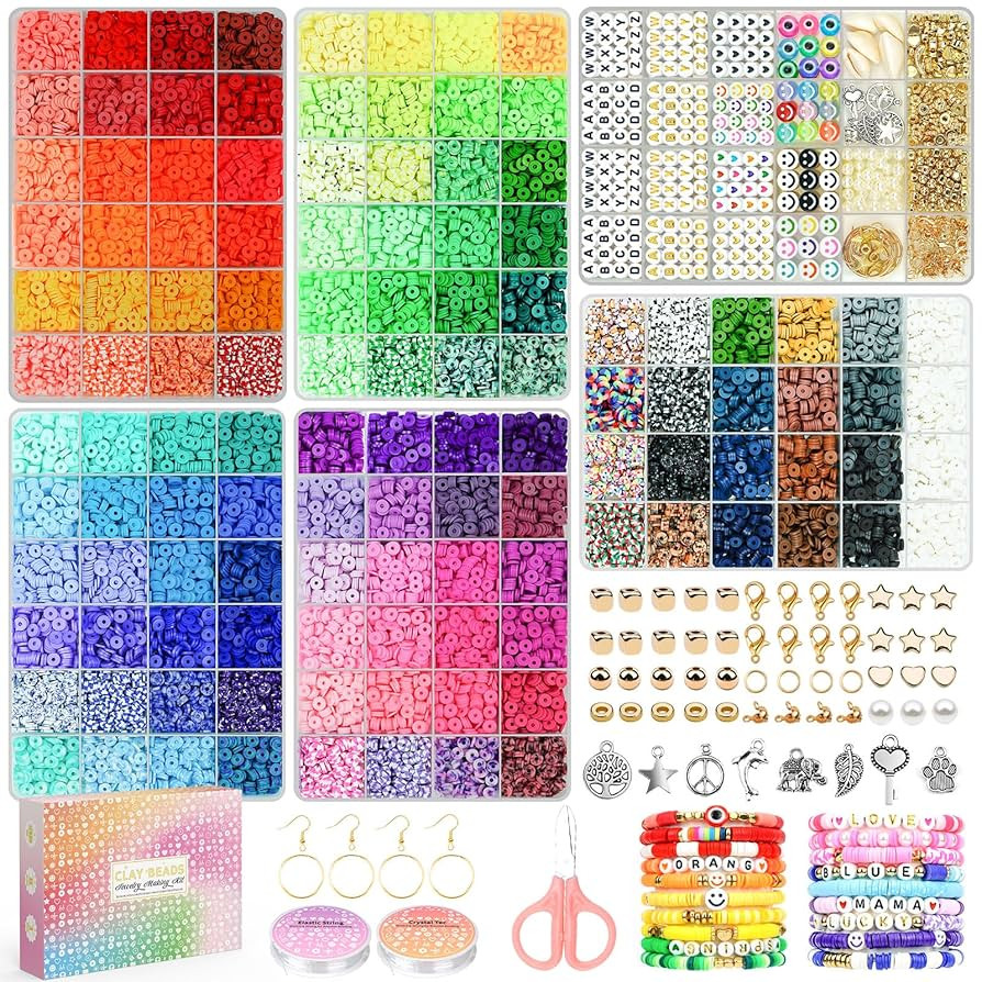20,000 Pcs Clay Beads Bracelet Making Kit, 120 Colors 6 Boxes Polymer Beads Spacer Heishi Beads &... | Amazon (US)