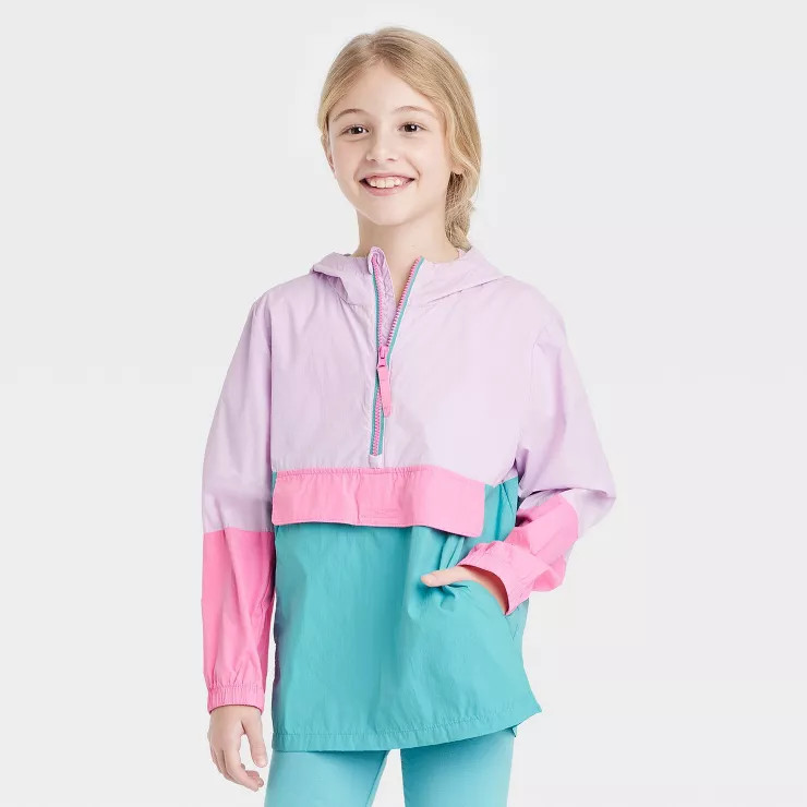 Girls' Colorblock Popover Anorak Spring Unlined Windbreaker Jacket - Cat & Jack™ | Target