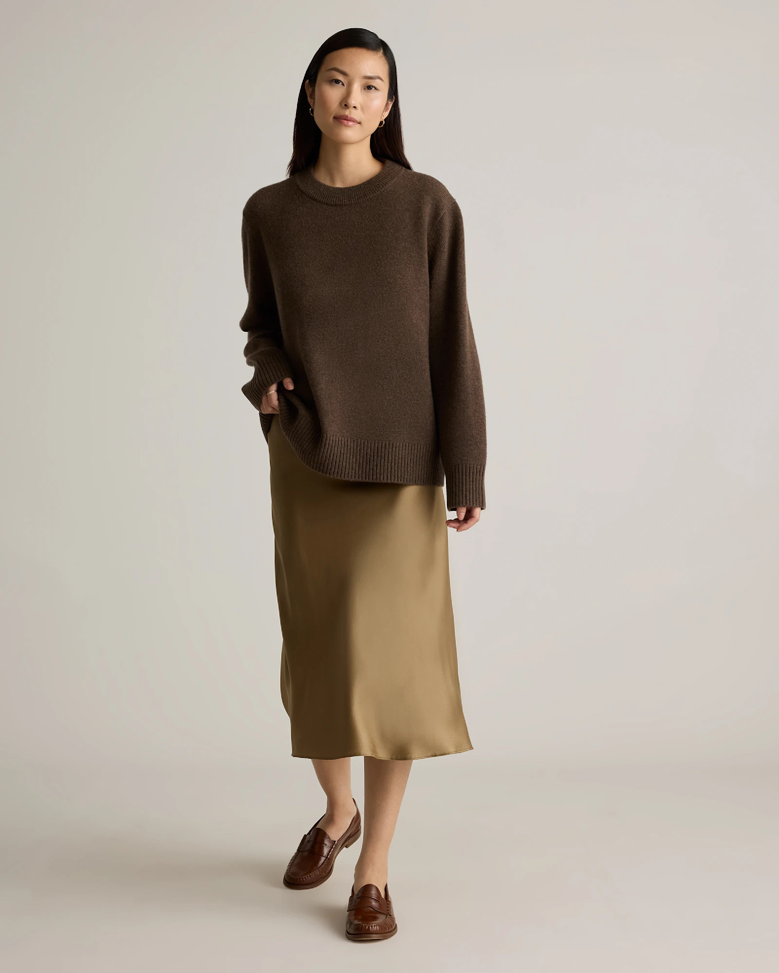 Mongolian Cashmere Oversized Crewneck Sweater in Brown | Quince