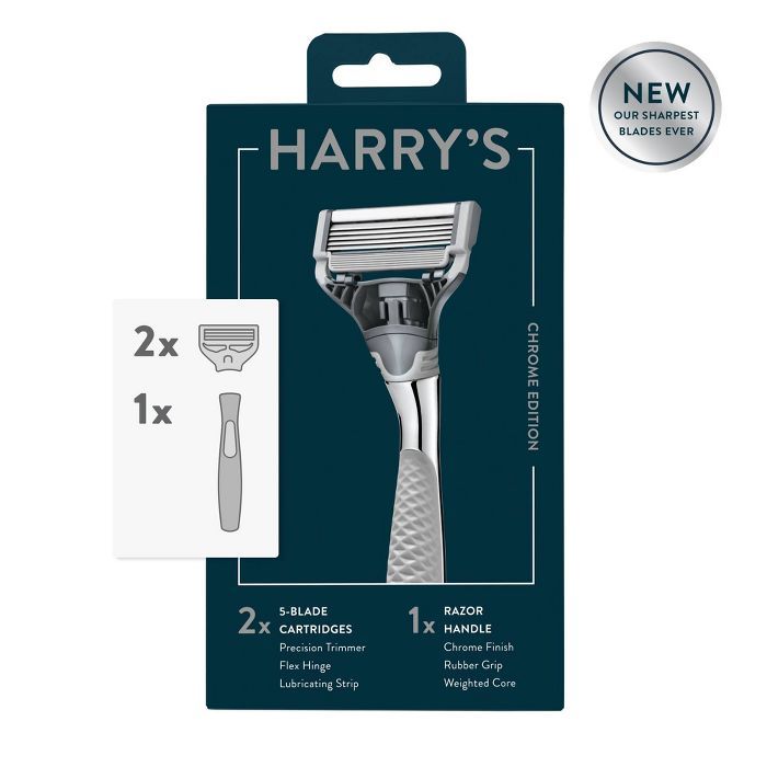 Harry's 5-Blade Men's Razor - 1 Razor Handle + 2 Razor Blade Refills - Chrome Edition Handle | Target