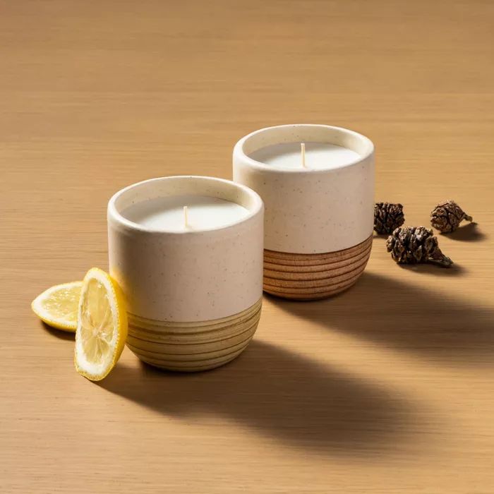 2pk Small Ceramic Candle Lemon & Redwood - Hearth & Hand™ with Magnolia | Target