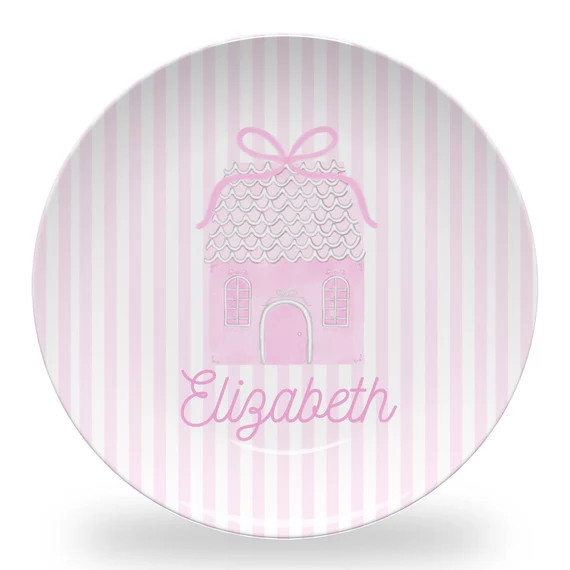 christmas plate for daughter, personalized christmas plate for kids, preppy santa, pink and white... | Etsy (US)