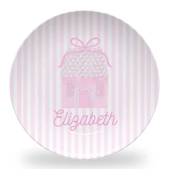 christmas plate for daughter, personalized christmas plate for kids, preppy santa, pink and white... | Etsy (US)