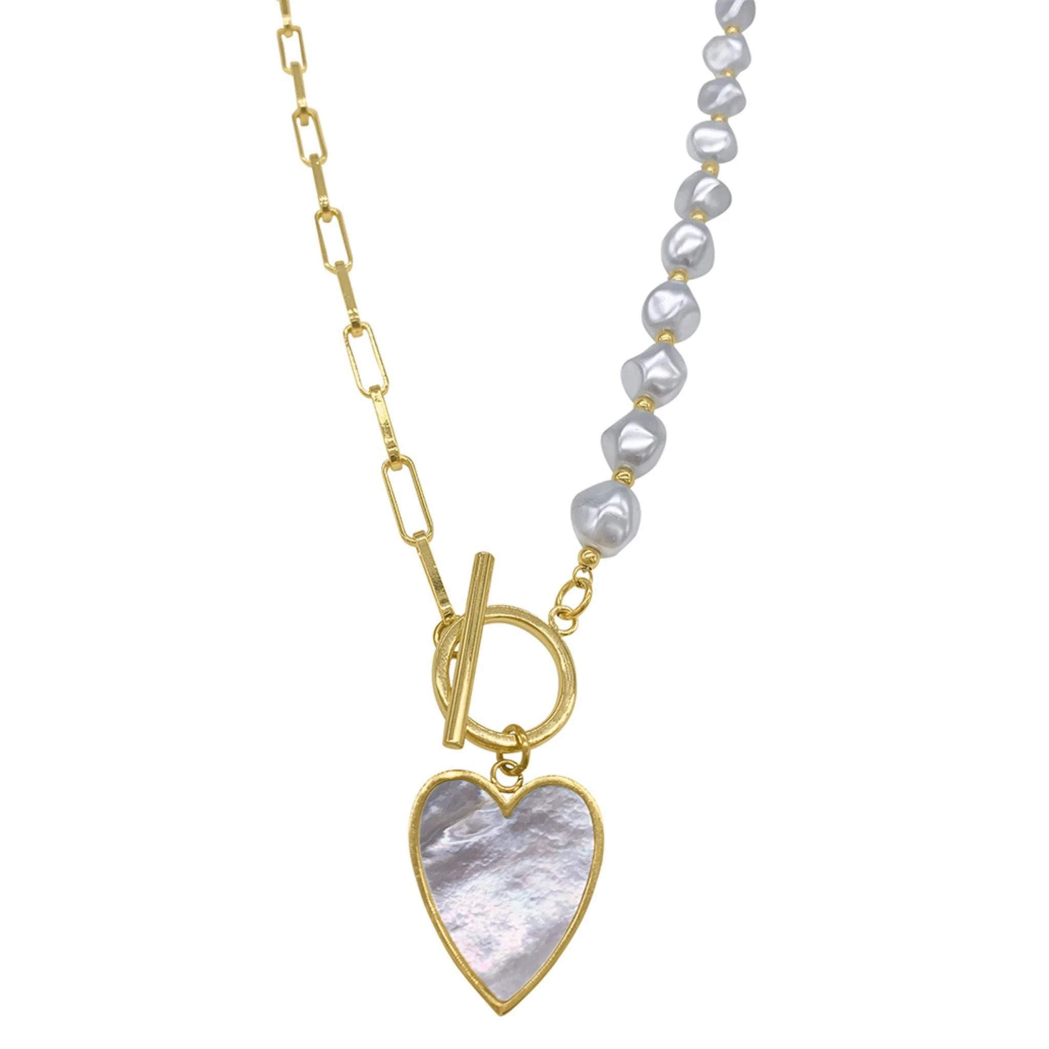 Adornia Pearl and Chain Heart Toggle Necklace | Shop Simon