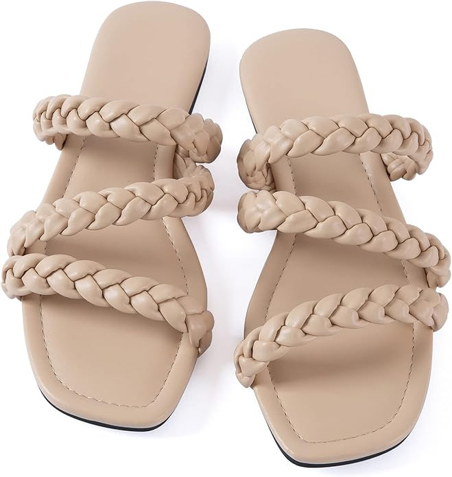 Mtzyoa Women Flat Sandals Braided Leather Crossover Nude Dressy Fashion Evening Party Wedding San... | Amazon (US)