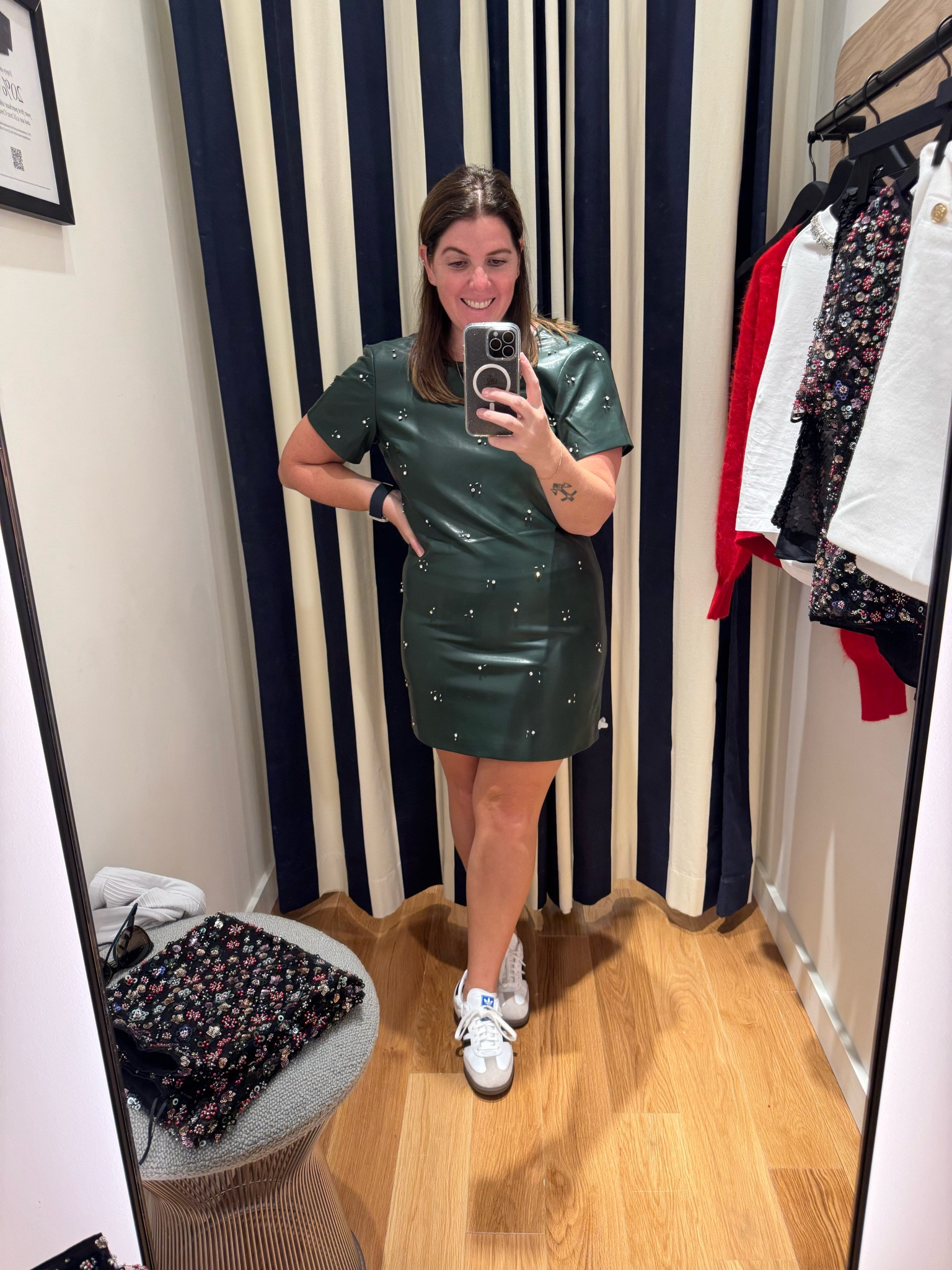 Leather and a little sparkle?! Sign me up! This dress is one that could go from the office to a holiday party! The leather is soft and it does run a bit small, so I would suggest sizing up! 

#LTKMidsize #LTKHoliday #LTKStyleTip