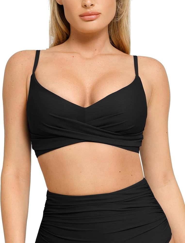 Popilush The Shapewear Swimsuit Top Bikini Top Twist Front V Neck Push Up Padded with Adjustable ... | Amazon (US)