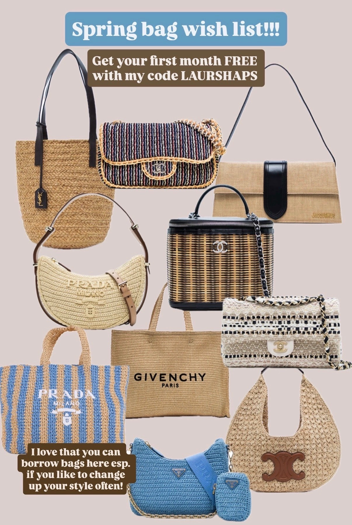 Use code LAURSHAPS for a free month
Trending
Designer bags
OOTD
Spring bags

#LTKSaleAlert #LTKootd #LTKgrwm