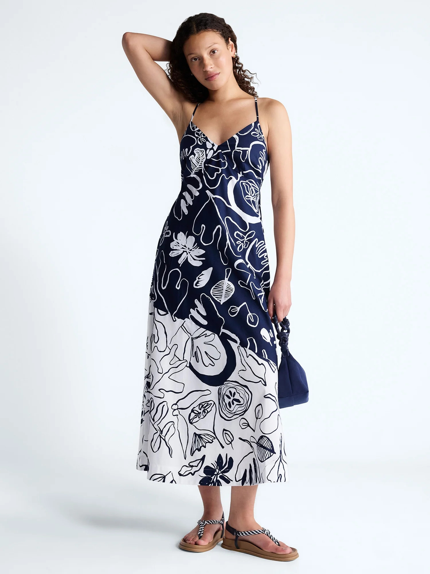 Free Assembly Women's Tie Back Cotton Maxi Dress, Sizes XS-XXL | Walmart (US)