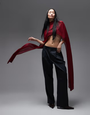 ASOS DESIGN floor length mesh cape top in burgundy | ASOS (Global)