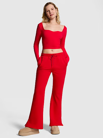 Ivy Fleece Split-Hem Flare Sweatpants, Red, Smallreg - Women's Bottoms - PINK | Victoria's Secret (US / CA )
