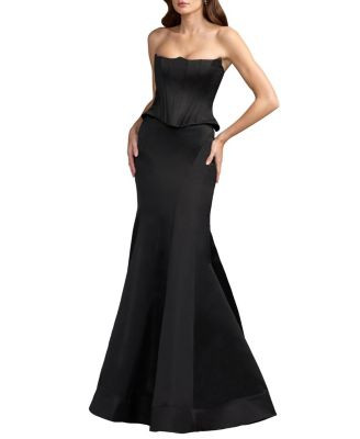 Mac Duggal Strapless Satin Corset Peplum Gown | Bloomingdale's (US)