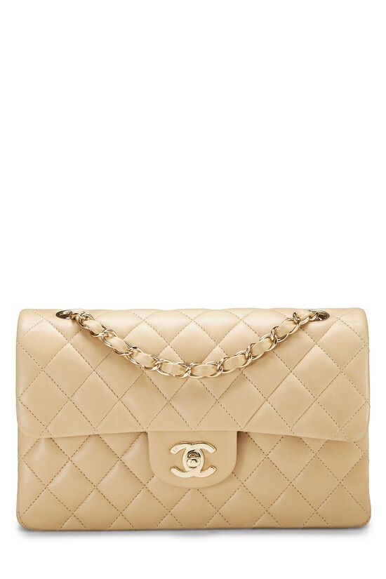 Beige Quilted Lambskin Classic Double Flap Small | What Goes Around Comes Around