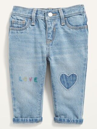 Unisex Slouchy Straight Embroidered Heart Jeans for Baby | Old Navy (US)