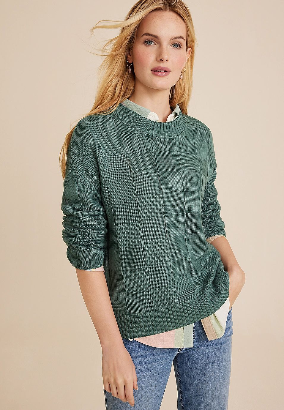 Checkerboard Crew Neck Sweater | Maurices