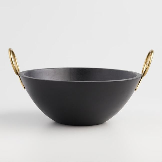Black Mango Wood And Brass Beckett Serving Bowl | World Market