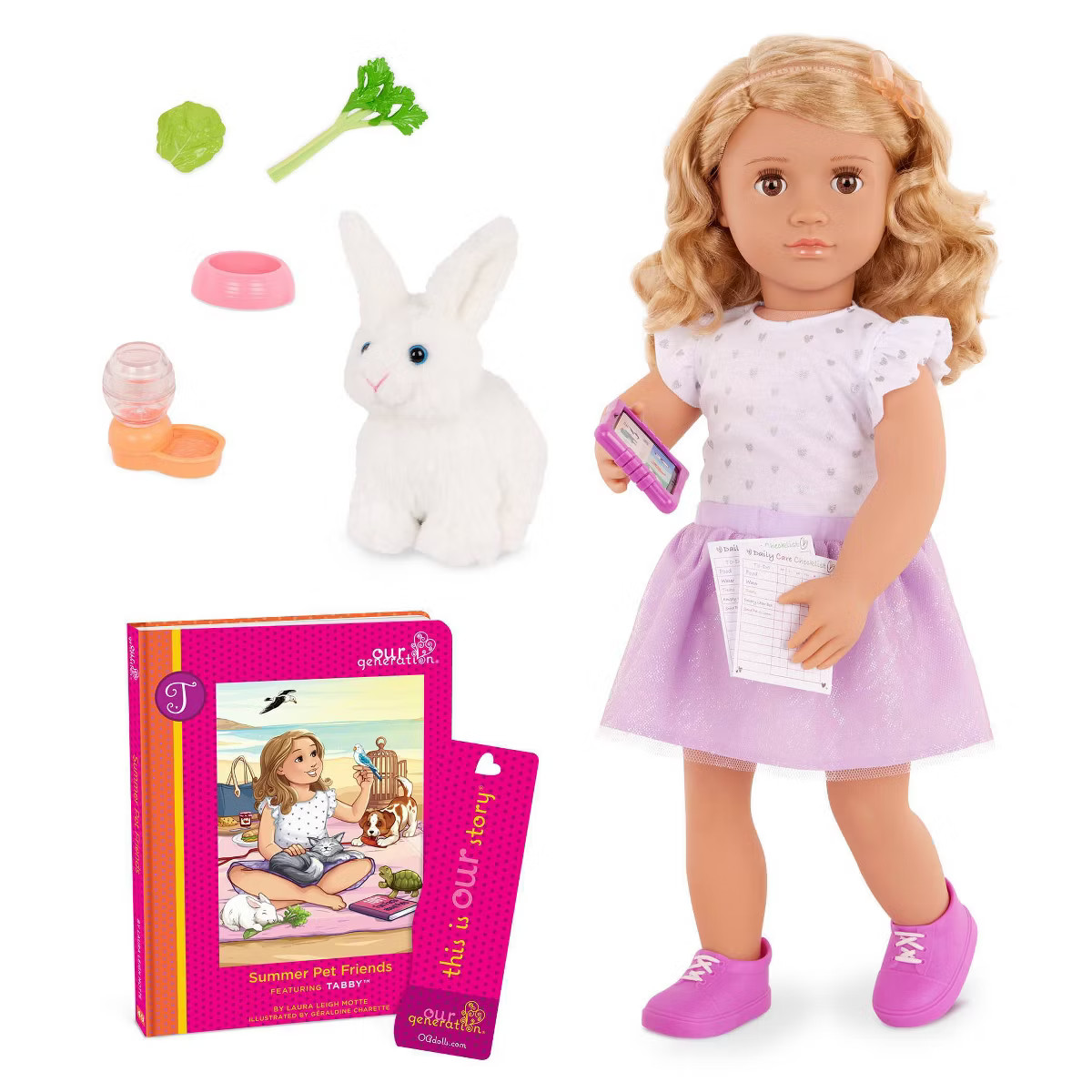 Our Generation Tabby Posable 18'' Doll with Pet Bunny Plush & Storybook Set | Target