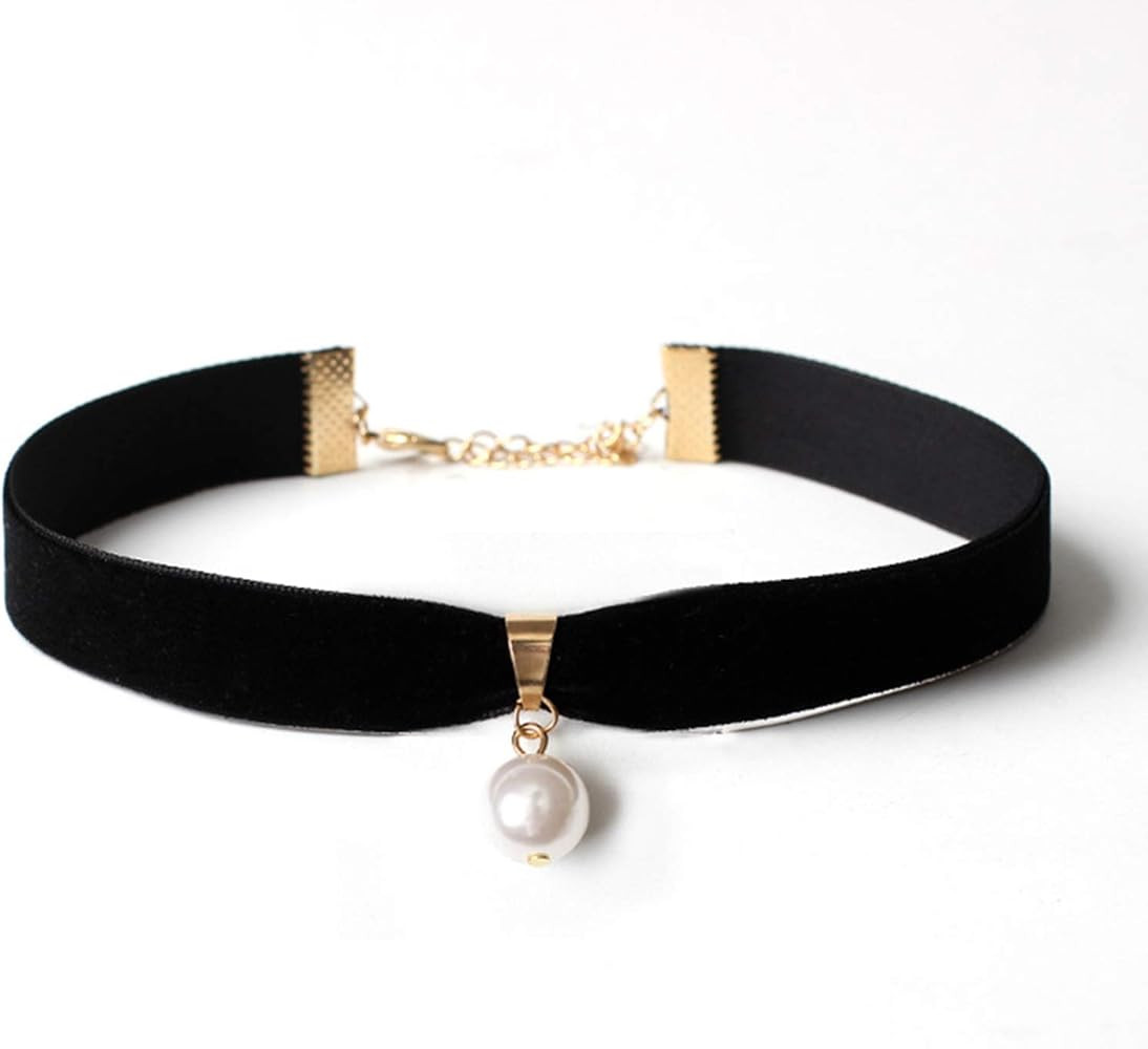 Jakawin Pearl Choker Necklace Adjustable Black Collar Necklaces for Women and Girls NK130 | Amazon (US)