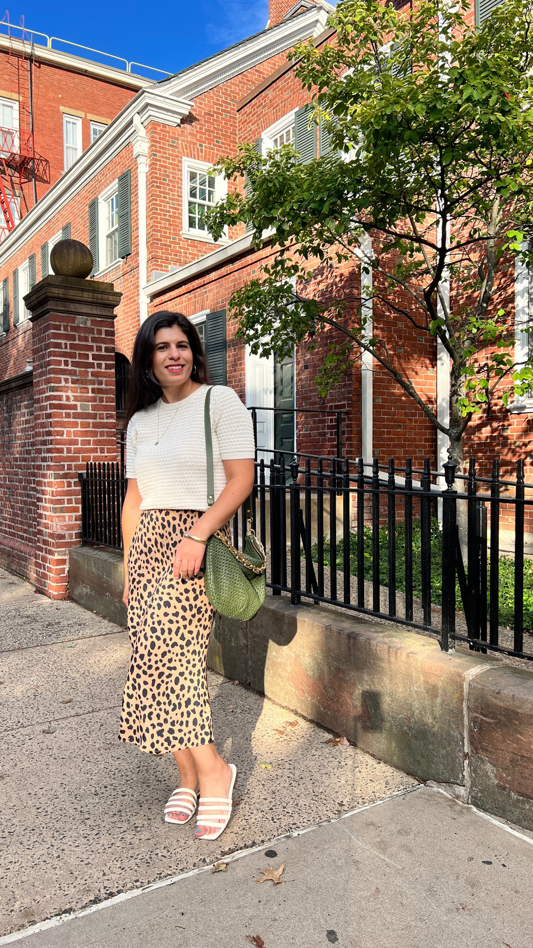 Taking a leopard slip skirt from day to evening 