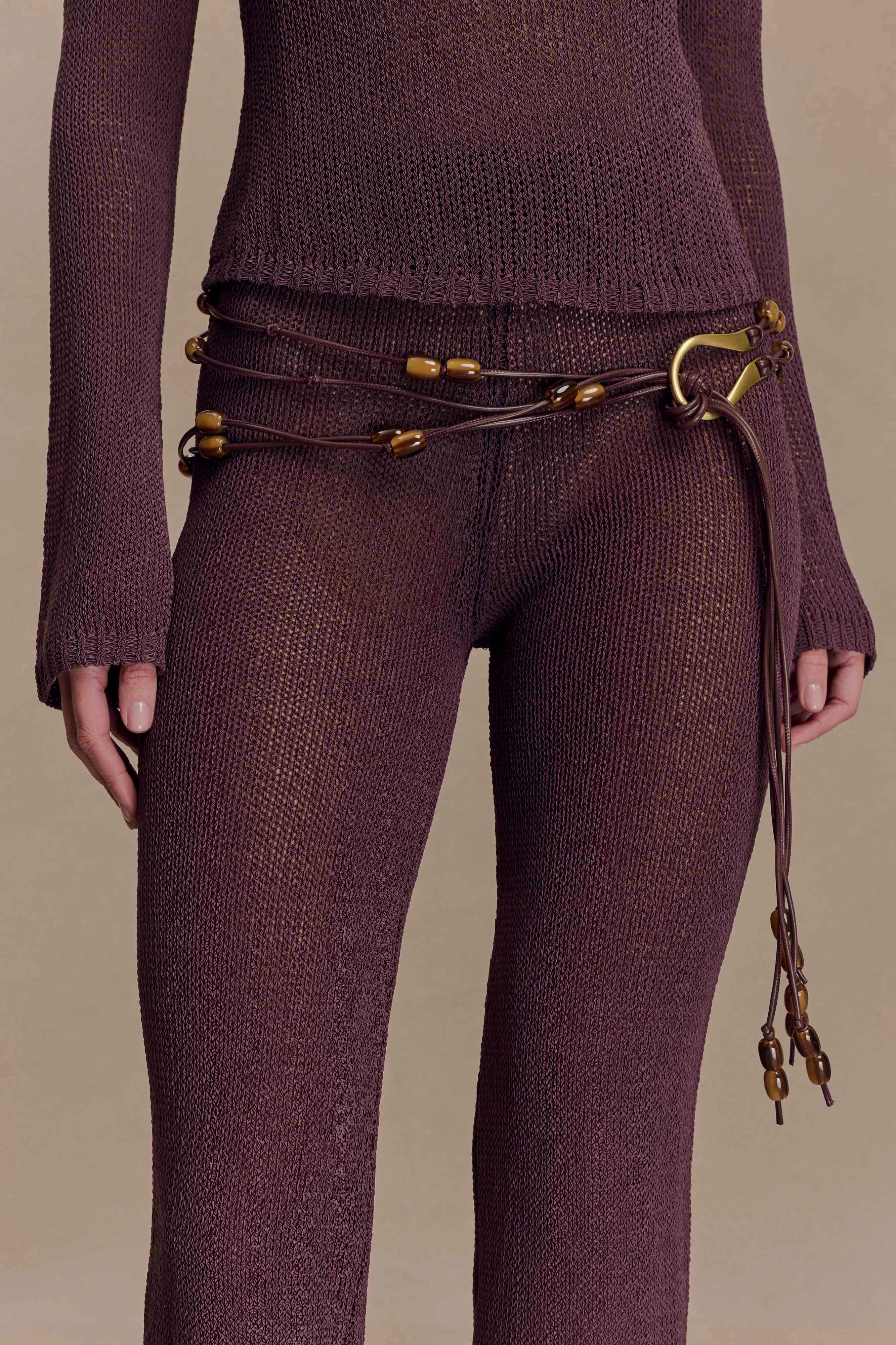 Enid Faux Leather Beaded Belt - Chocolate | Meshki UK