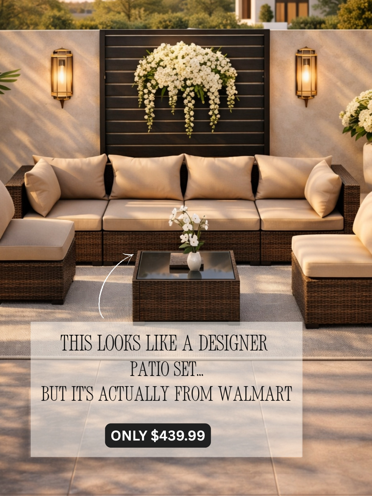 This patio set looks like something from a designer showroom, but it’s actually from Walmart! A high-end look for less—cozy, elevated, and so easy to transform your outdoor space. Linked below for you!🫶 

 #LTKHome #LTKSaleAlert
