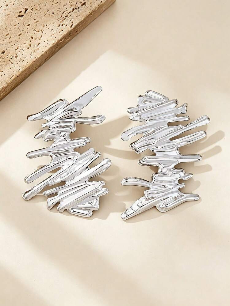 1 Pair Asymmetrical Metal Earrings, European And American Personalized Exaggerated Design, Vintag... | SHEIN