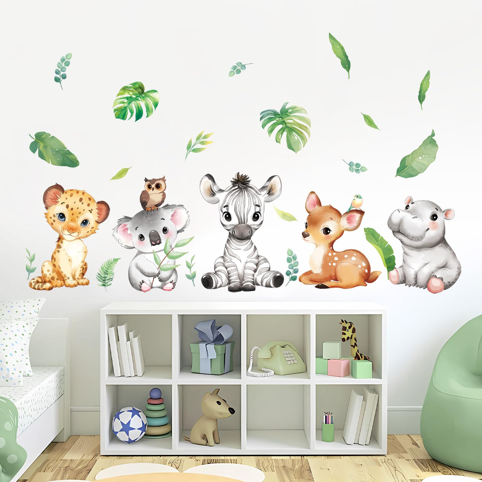 Tanlaby Jungle Animals Wall Stickers Cartoon Woodland Animal Wall Decals Zebra Forest Peel and St... | Amazon (US)
