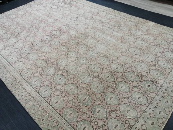 RUG, Vintage Rug Turkish Rug Muted Oushak  Rug, 10.7 x 7 Hand Made Rug, Living Room Rug, Oushak R... | Etsy (US)