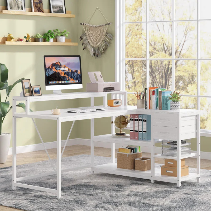 Reversible L -Shaped Computer Desk with Monitor Stand | Wayfair North America