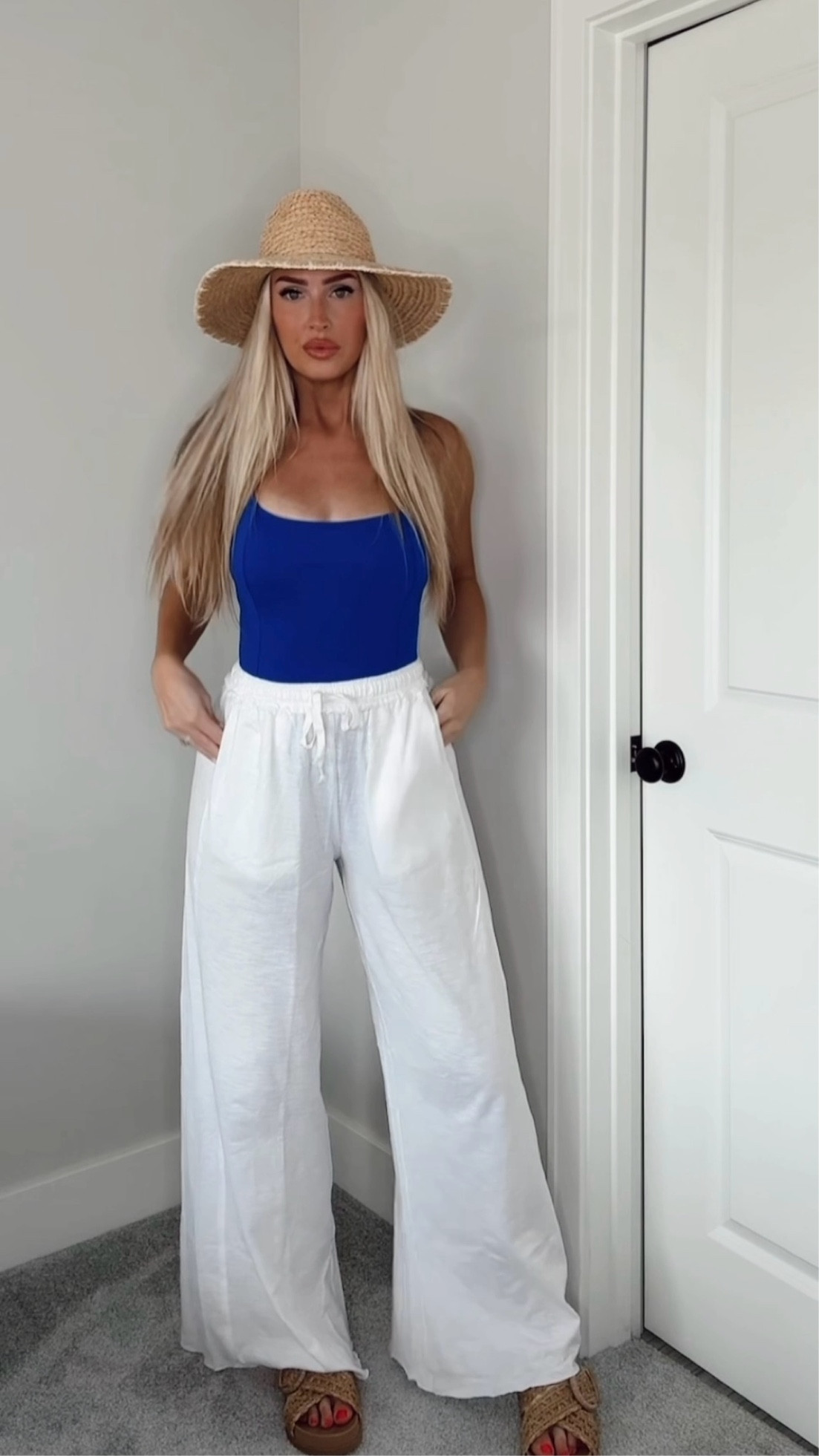 Mom friendly beach outfit 🐚 wearing a size M in the swimsuit & M tall in the pants 💙

#LTKStyleTip #LTKFindsUnder100 #LTKSwim