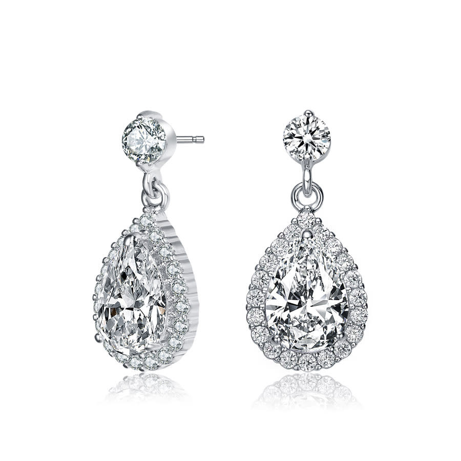 Megan Walford .925 Sterling Silver Cubic Zirconia Halo Teardrop Earrings | Jomashop.com & JomaDeals.com
