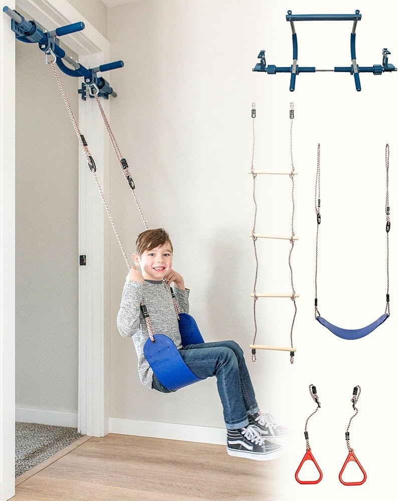 Gym1 Indoor Doorway Gym for Kids & Adults - 4-Piece, Blue - Swing Set with Sensory Swing, Pull Up... | Amazon (US)