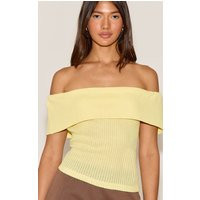 Lemon Textured Fold Over Detail Bardot Top | PrettyLittleThing US