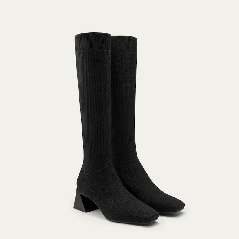 Square-Toe Water-Repellent Wool Knee High Boots (Rebecca Pro） | VIVAIA