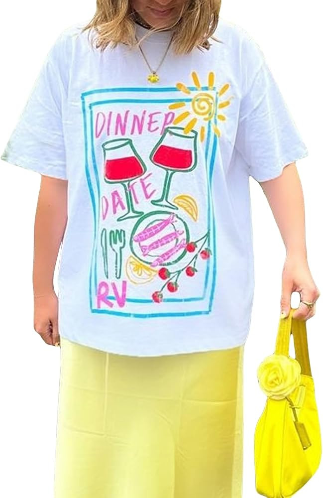 Oversized Graphic Shirt for Teens Girl Women Y2K Short Sleeve Floral Baggy Tops Preppy Vintage Ae... | Amazon (US)