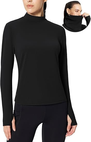 baleaf Women's Thermal Long Sleeve Shirts Fleece Mock Neck Top Warm Undershirts with Detachable N... | Amazon (US)