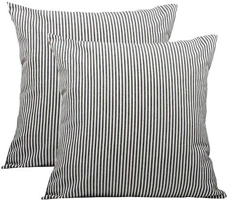 Black White Farmhouse Striped Throw Pillow Covers Decorative Polyester Linen Ticking Soft Cushion... | Amazon (US)