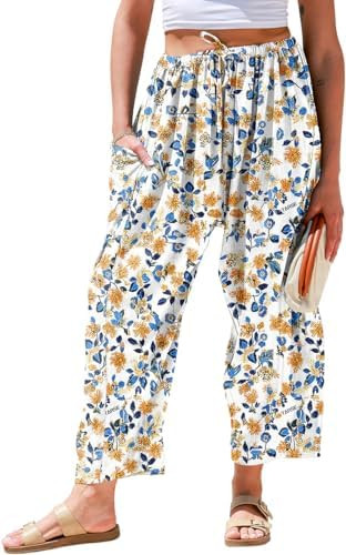 TARSE Womens Linen Wide Leg Pants Casual Loose Drawstring Summer 2025 Beach Travel Vacation Palaz... | Amazon (US)