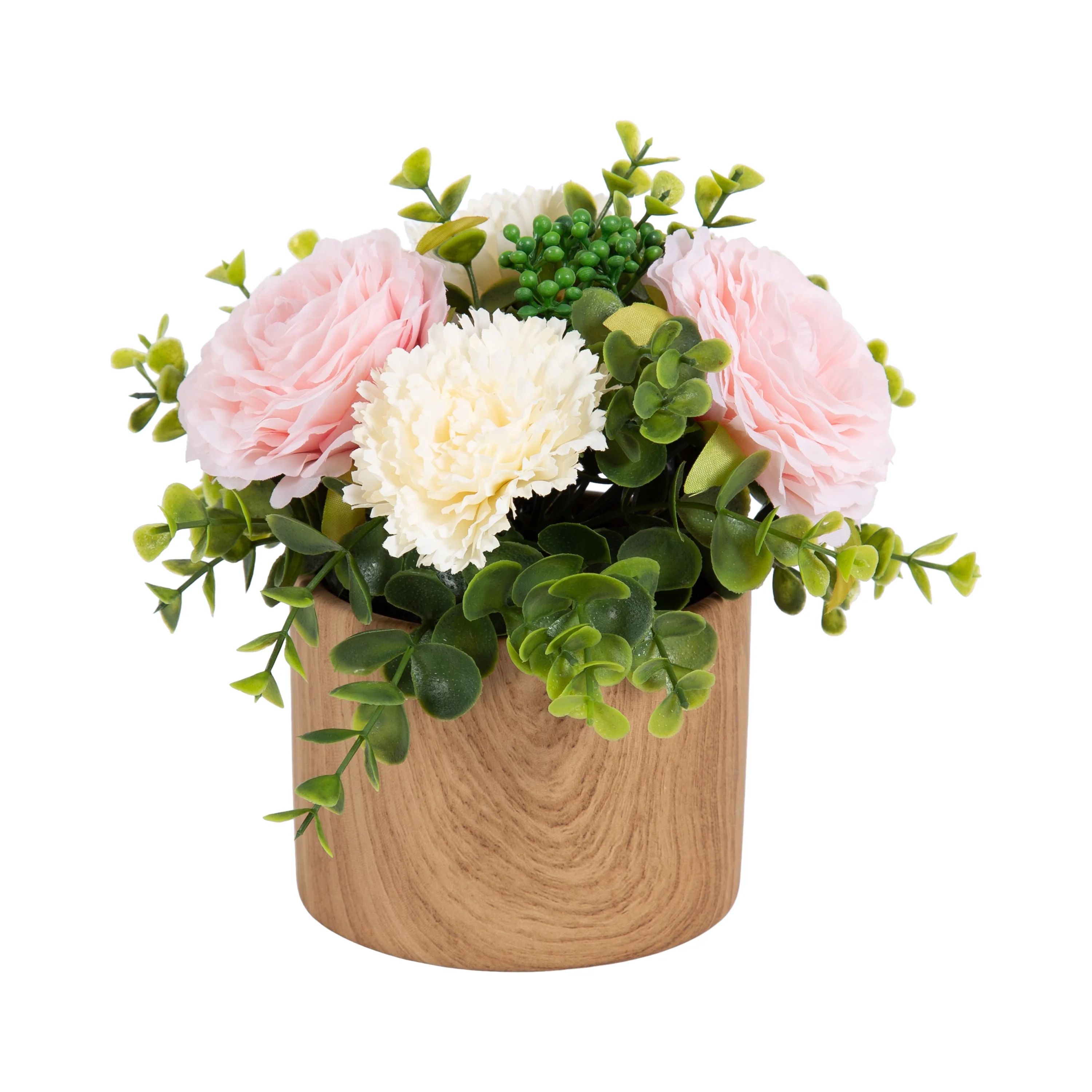 Better Homes & Gardens 8.0” x 4.5” Artificial Floral in Wood Grain Ceramic Container | Walmart (US)