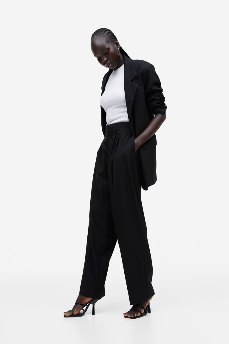 Low-waist twill trousers - Black - Ladies | H&M GB | H&M (UK, MY, IN, SG, PH, TW, HK)