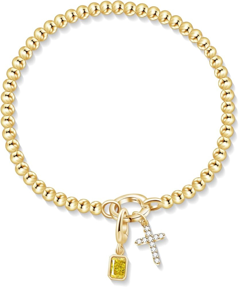 Free bird Cross Birthstone Bracelet | Dainty 14K Gold Plated Cross Charm Bracelet for Women | Str... | Amazon (US)