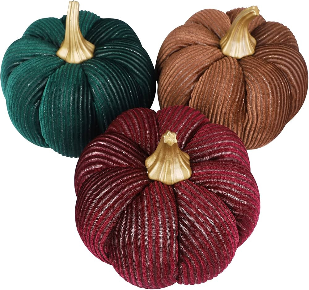 winemana 3 Pcs Thanksgiving Decorations Large Artificial Pumpkins, Lint Green Brown Purple Fall T... | Amazon (US)