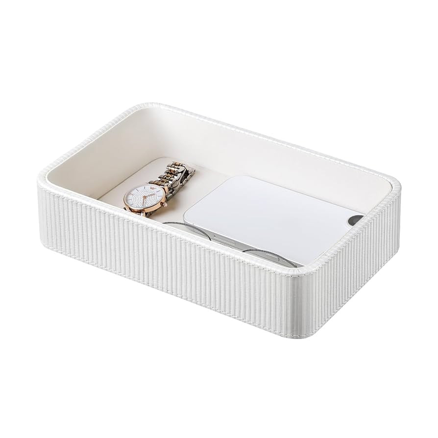 PU Leather Valet Tray Organizer, Small Nightstand Organizer Bedside Desktop Storage for Womens an... | Amazon (US)