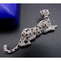 Vintage Silver Tone & Rhinestone Leopard Pin/Brooch, in Good Vintage Condition, It's 3"" Long 1"" 3/8 Wide. Thanks | Etsy (US)