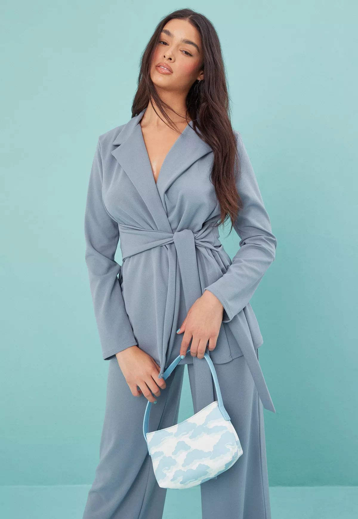 Blue Co Ord Jersey Wrap Blazer | Missguided (US & CA)