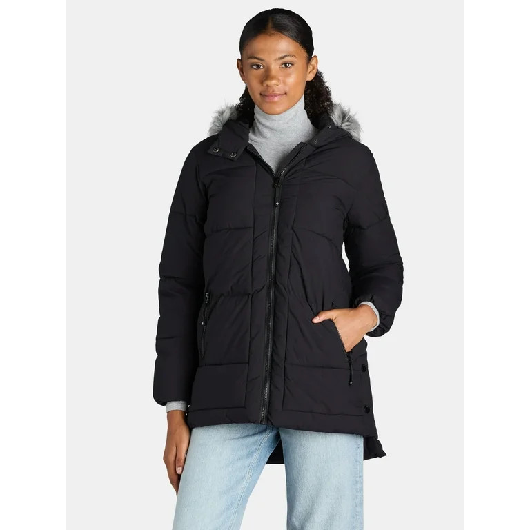 Big Chill Women's and Women's Plus Wide Quilted Puffer Coat with Faux Fur Trim Hood, Sizes S-3X -... | Walmart (US)