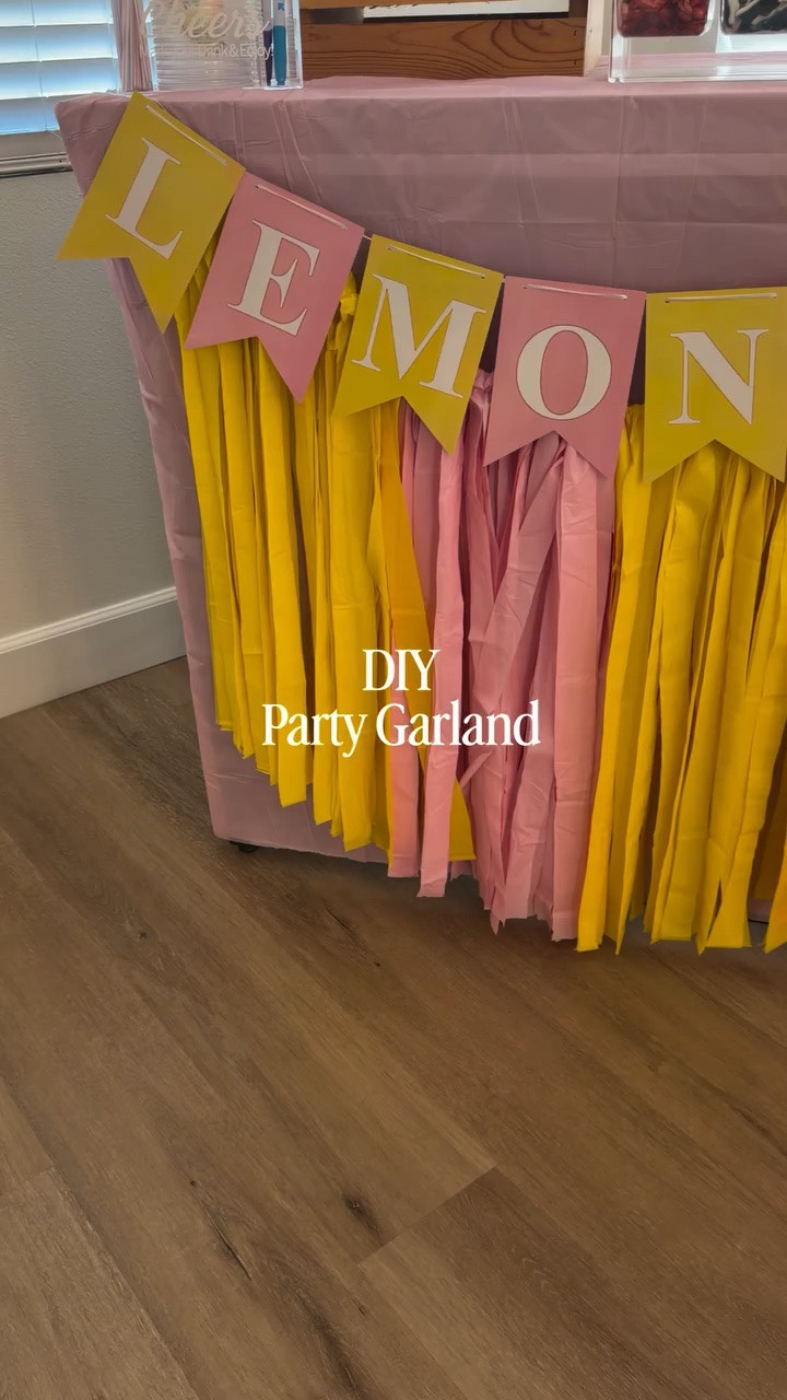 The inexpensive party decorations that make a statement! 

All you need are plastic table clothes from Walmart, Michael’s or the dollar tree. Personally I prefer Walmart or Michael’s because they are $1 each. 

Make sure to staple the string. I made the mistake of not doing that and it can slide off. 

#adaydreamblog #partydecor #diypartyideas #cheapandchic #lemonadeparty diy birthday party