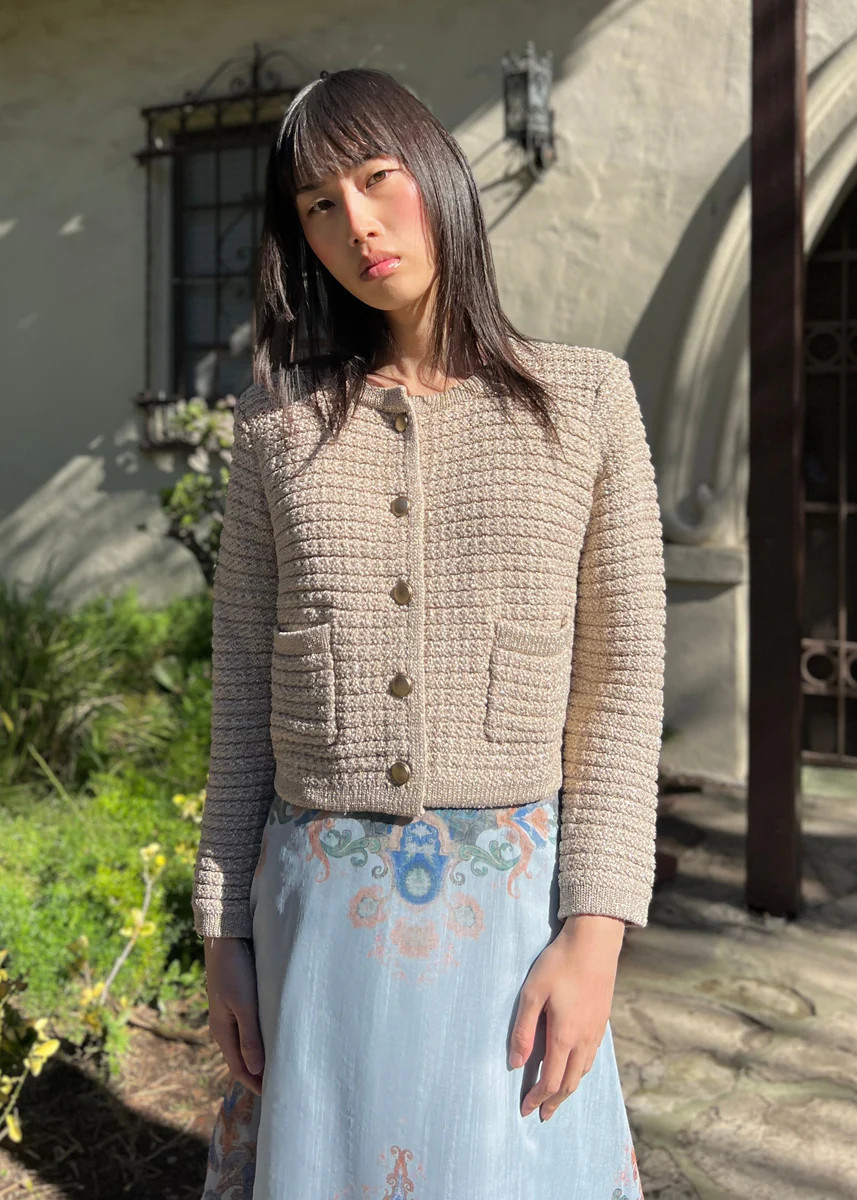 Meghan Thick Tweed Lurex Cardigan Sweater - Gold | Benaar La