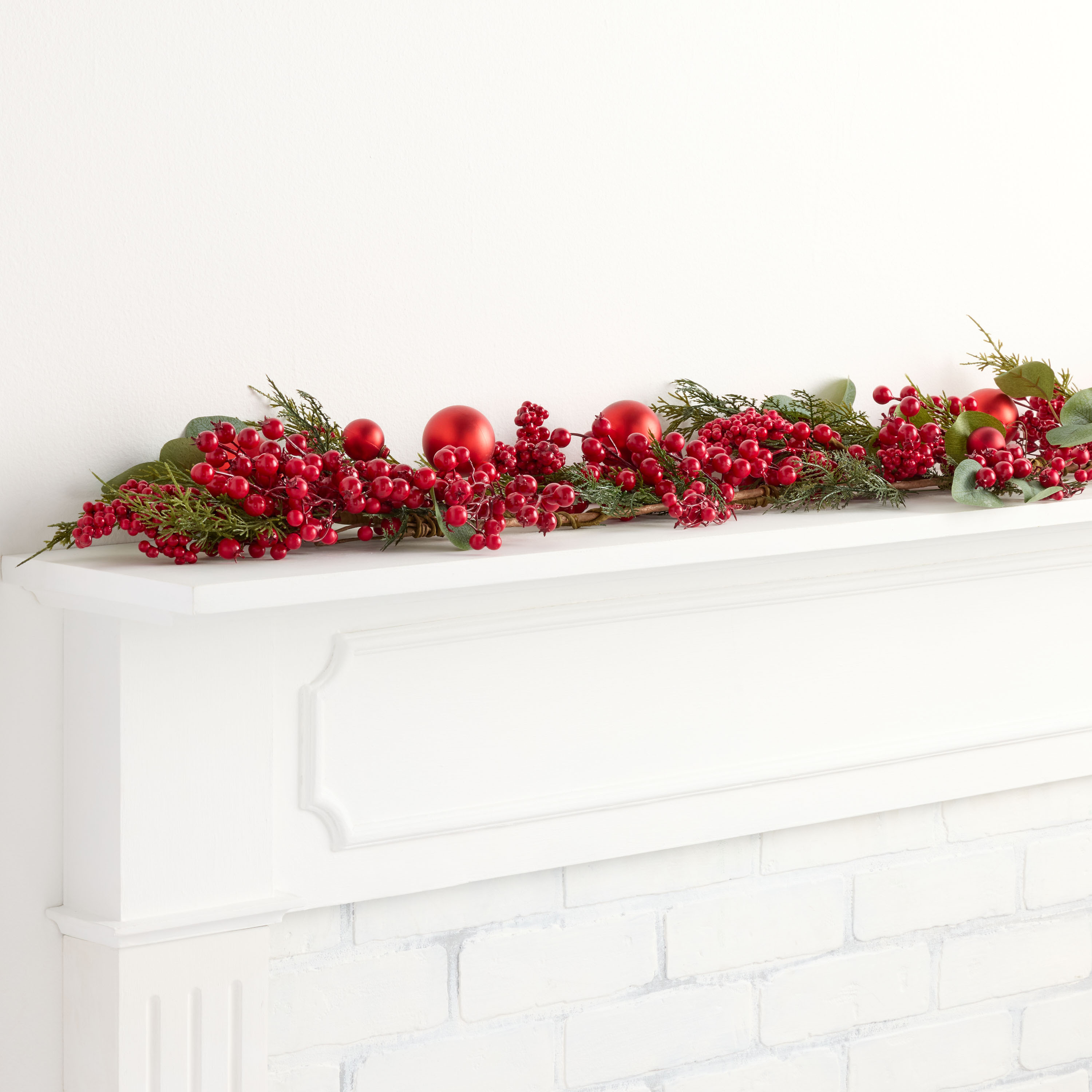 Red Faux Berries and Ball Ornaments with Greenery Garland | World Market